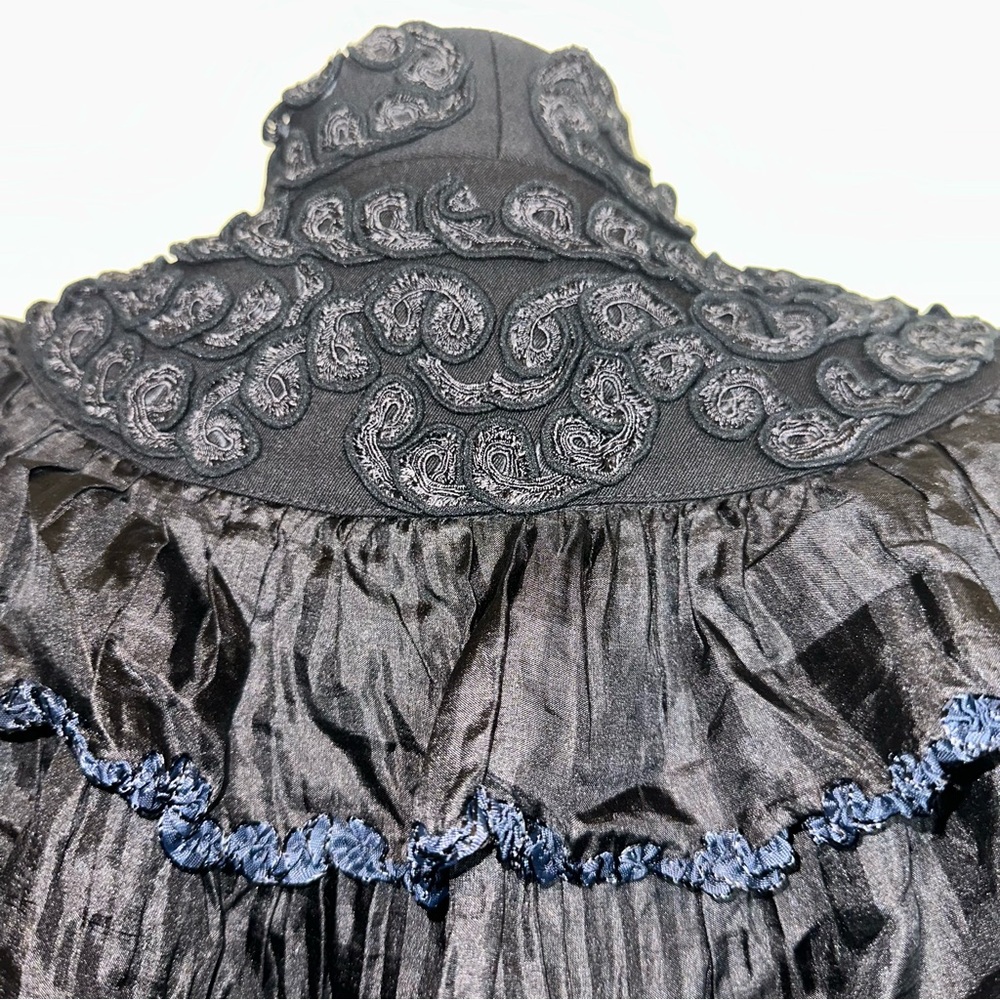 VTG Anya Hindmarch 10 Black Wool Ruffle Tassel Button Up Victorian Style Jacket - Picture 9 of 13